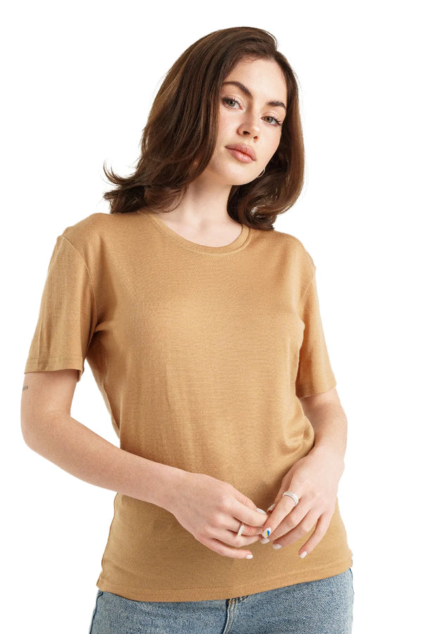 Women's Merino T-shirt 180 Tan | Crewneck