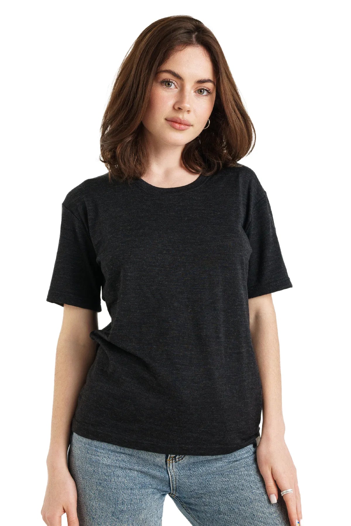 Women's Merino T-shirt 180 Melange Black | Crewneck
