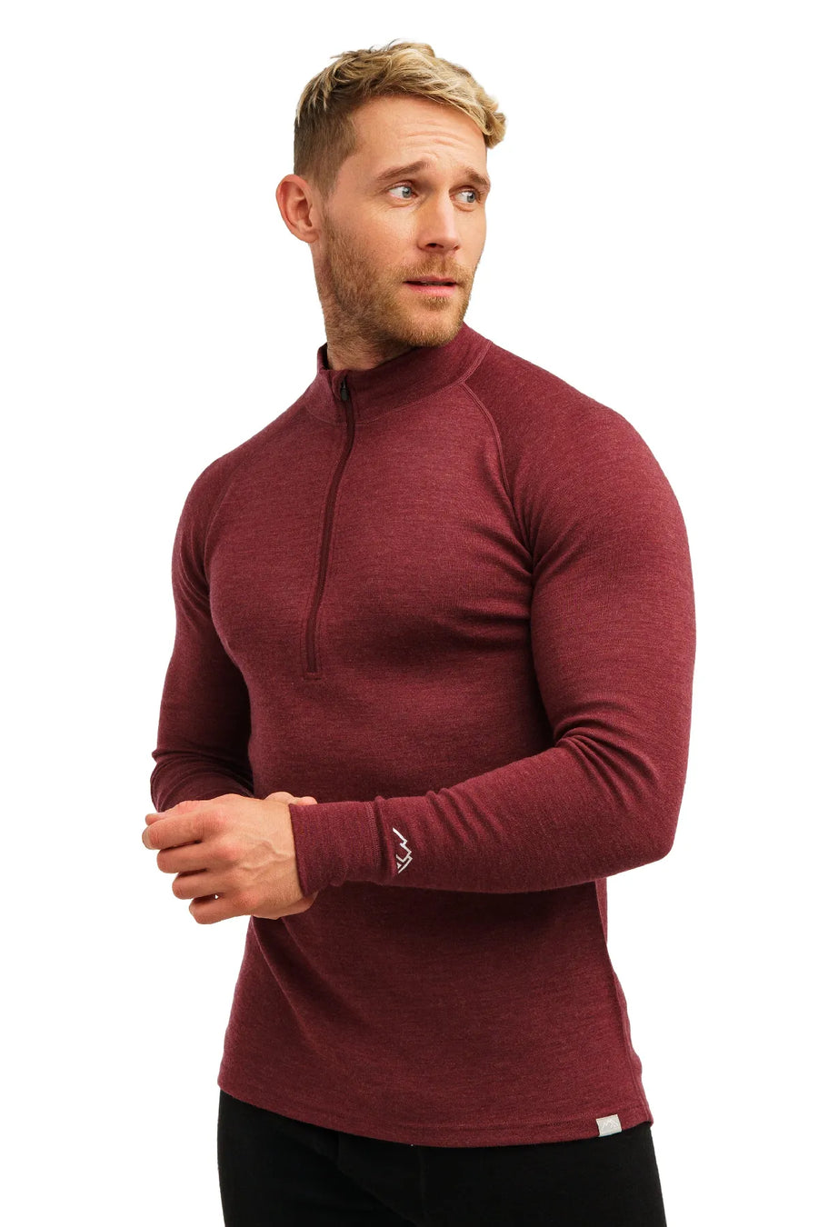 Men's Merino Half Zip Long Sleeve 320 Burgundy