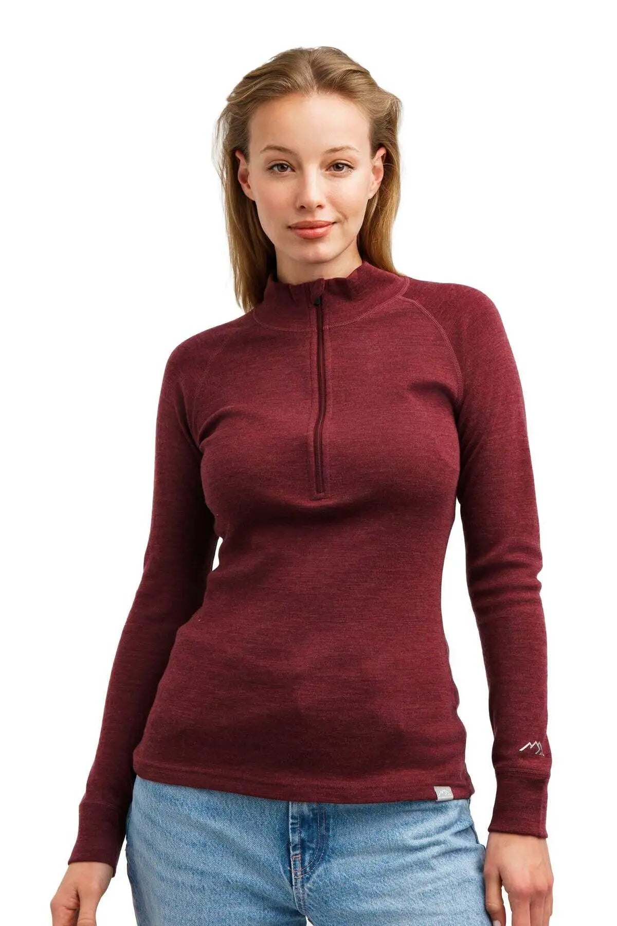 Women's Merino Half Zip Long Sleeve 320 Burgundy