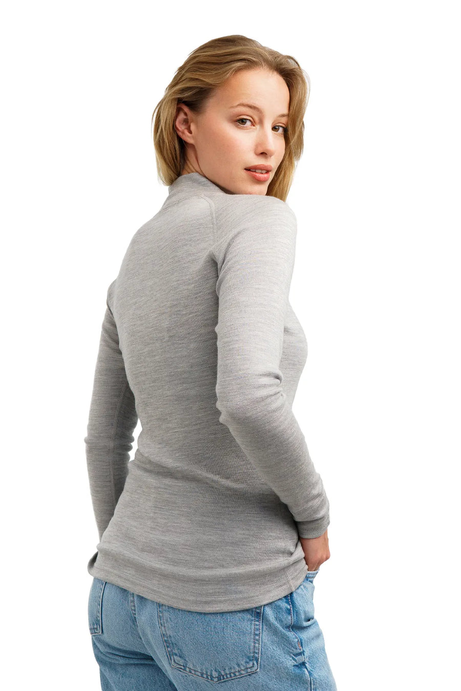 Women's Merino Half Zip Long Sleeve 320 Heather Gray