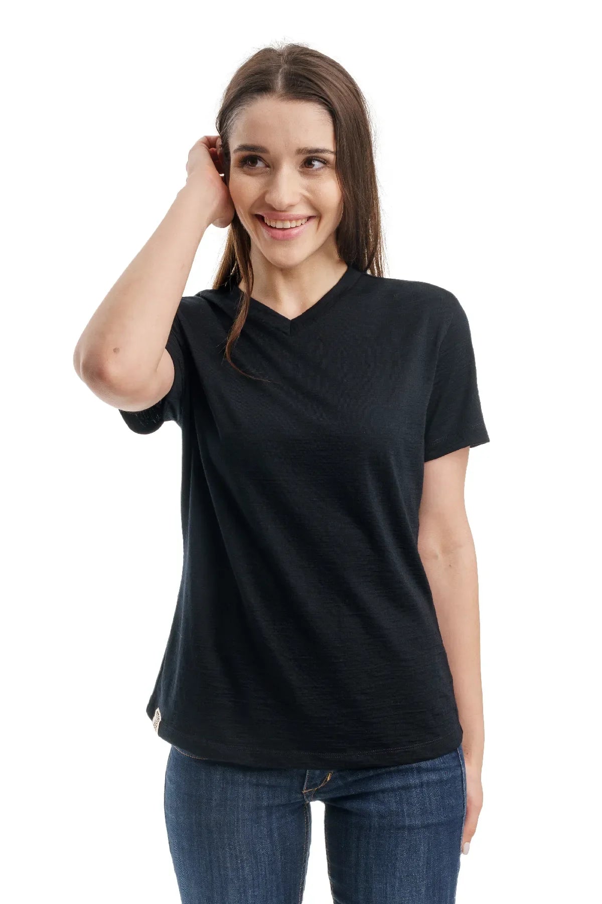 Women's Merino T-shirt 180 Solid Black | V-Neck