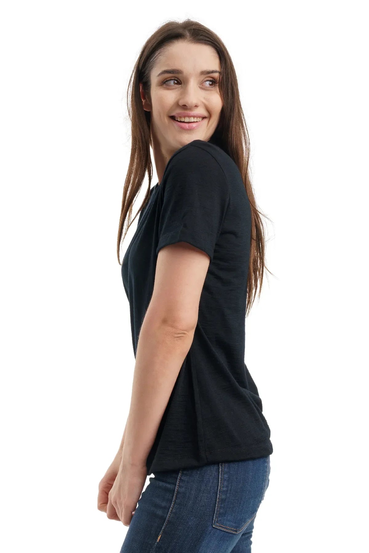 Women's Merino T-shirt 180 Solid Black | V-Neck