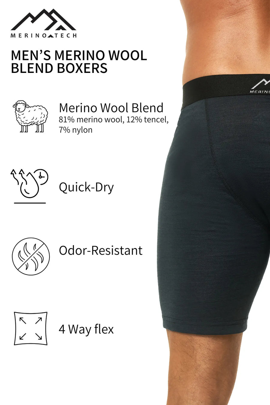 Men's Merino Boxers Navy Black (1 Pack)