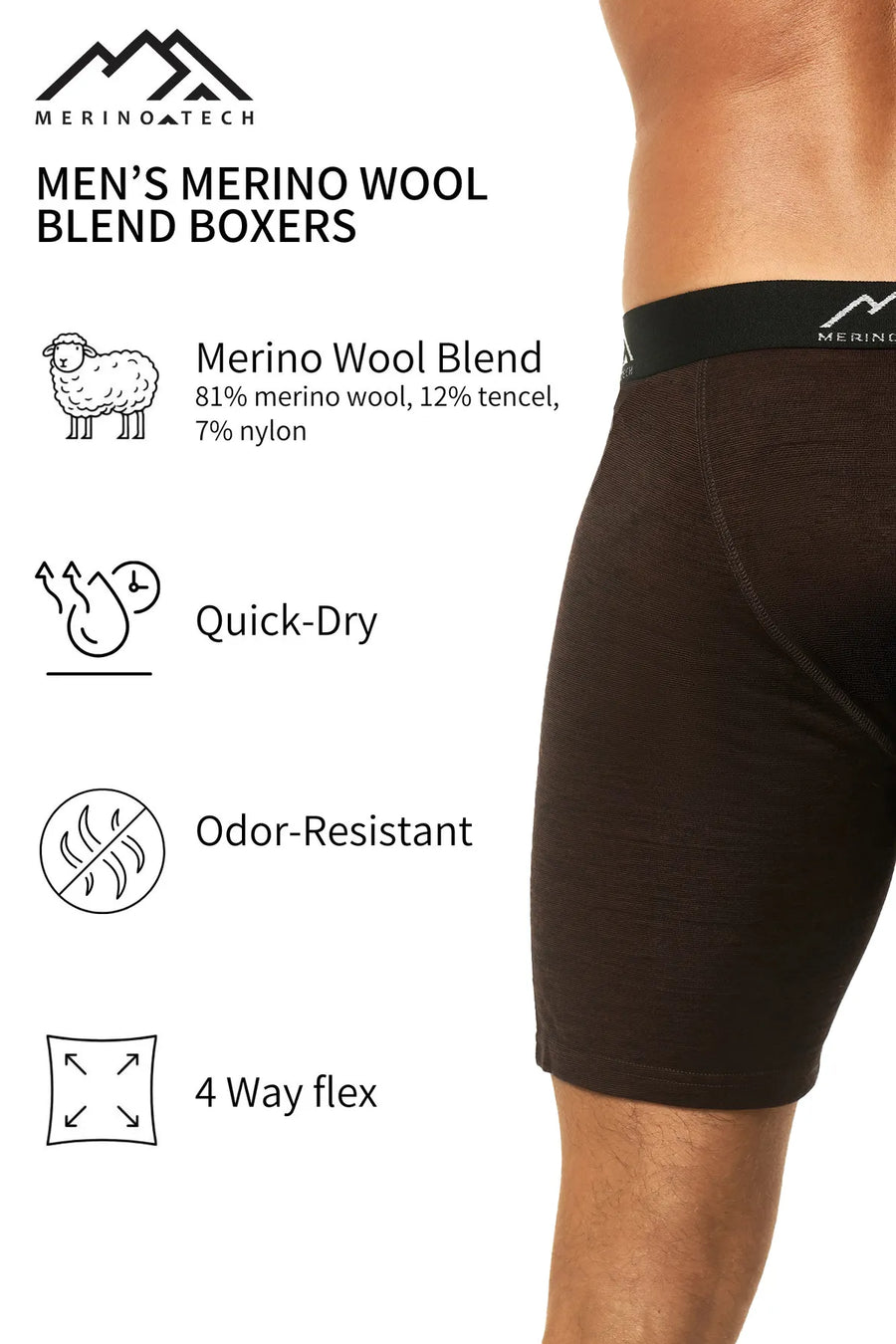 Men's Merino Boxers 170 Dark Brown (1 Pack)