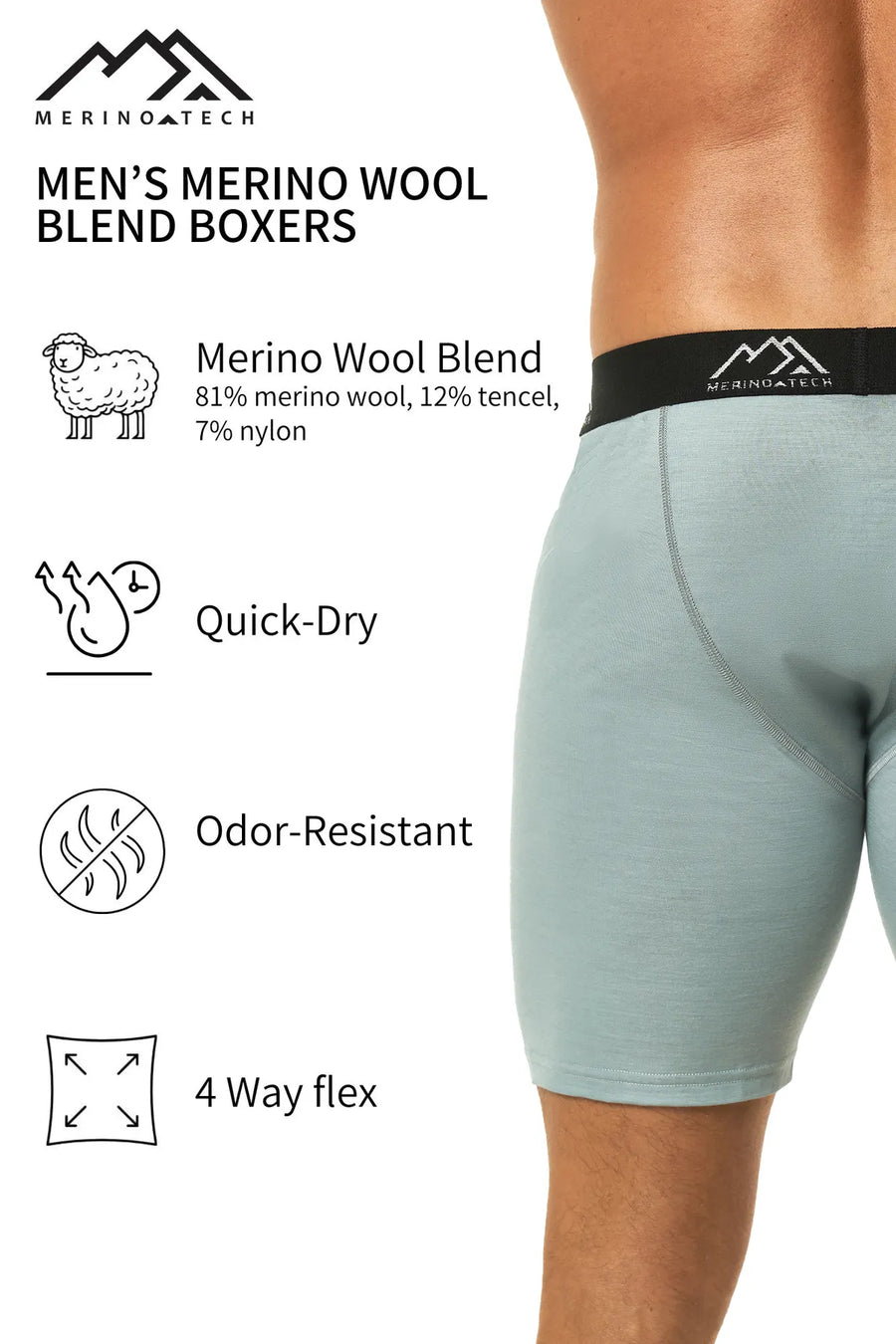 Men's Merino Boxers Dusty Grey (1 Pack)