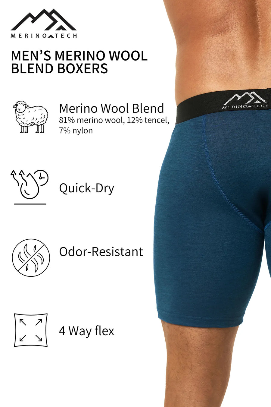 Men's Merino Boxers Sapphire Blue (1 Pack)