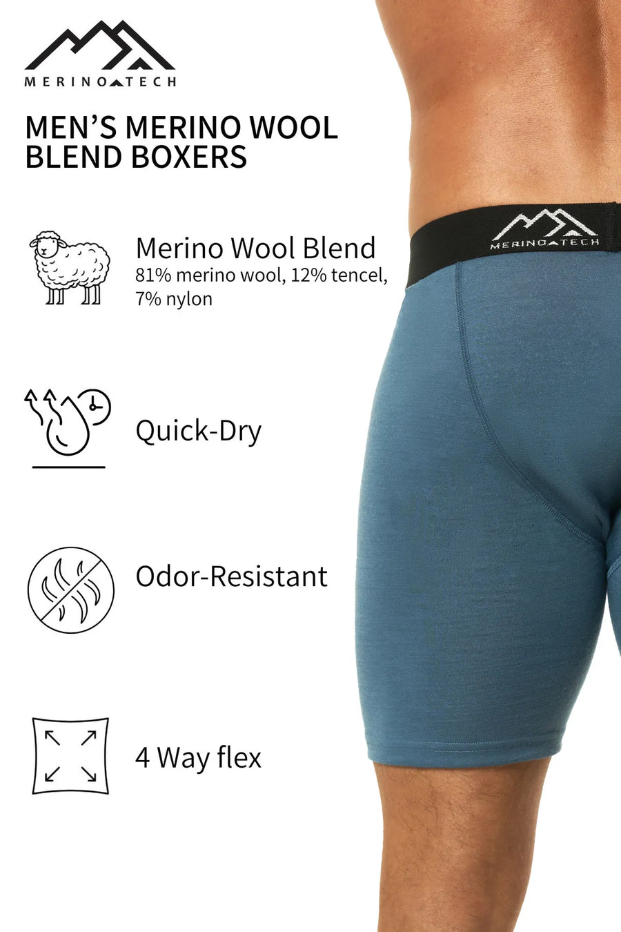 Men's Merino Boxers Cornflower Blue (1 Pack)