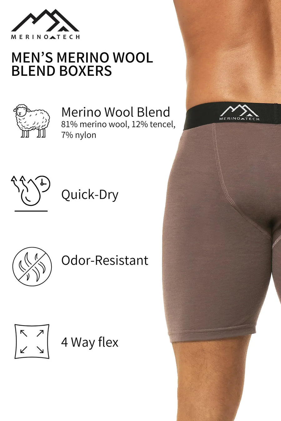 Men's Merino Boxers Woody Brown (1 Pack)